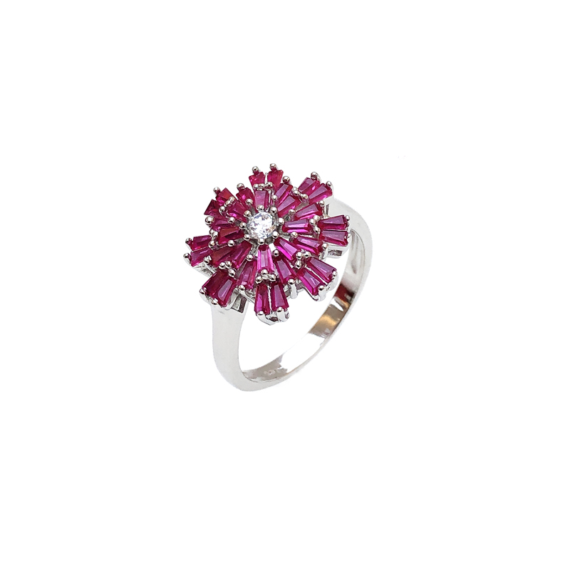 Minimalist Wholesale 925 Sterling Silver CZ Ruby Ring with Rhodium Plated for Woman 82833RW