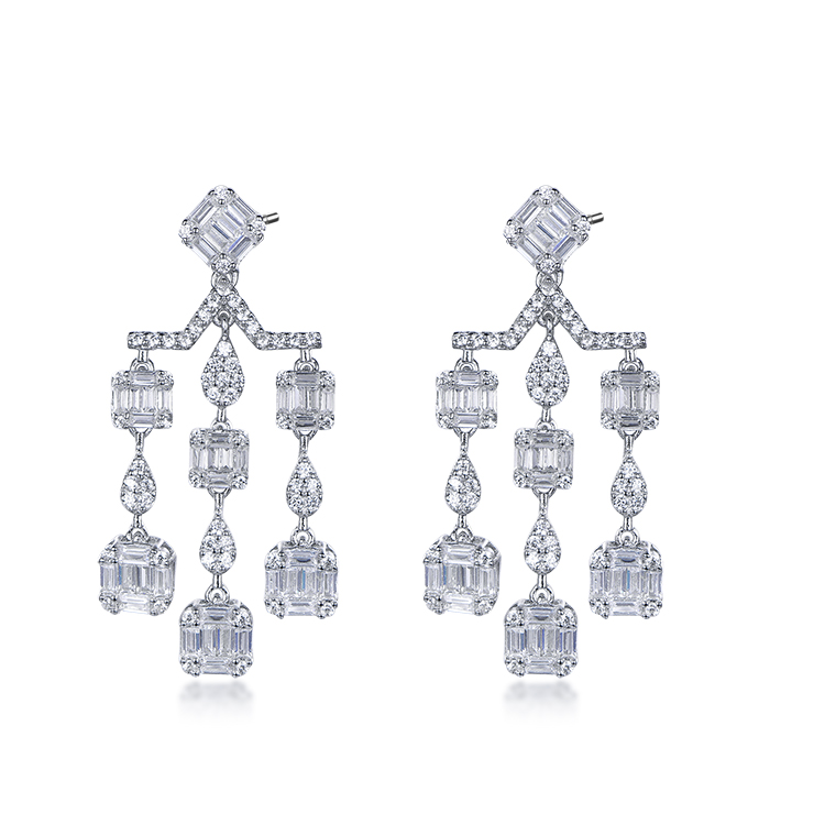Dignity tassels shape zircon hang drop women 925 sterling silver earring for party