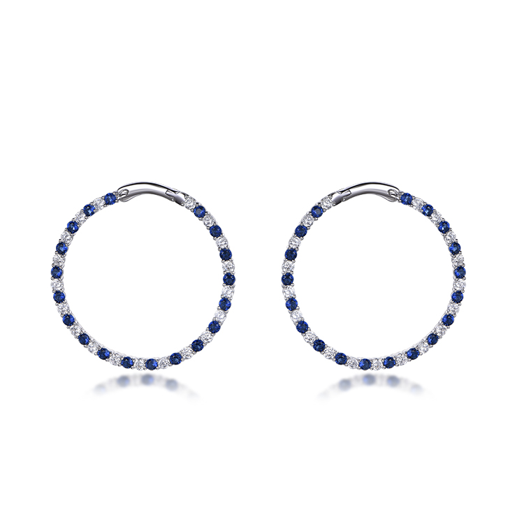 Factory Wholesale Small Blue And White Earrings Zircon Big Hoops Zircon Ring Earrings