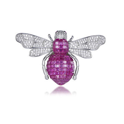 Factory Wholesale Fashion Bee - Shaped Purple Invisible Setting Brooch With Crystal