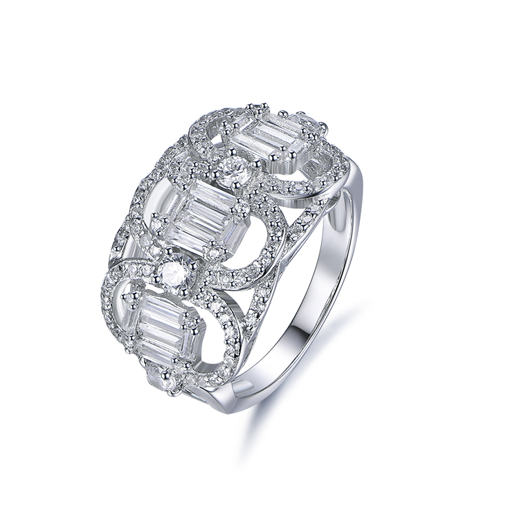 Latest Fashion Fancy Wedding Rings Net Shape Pave Cube Zircon Ring Designs
