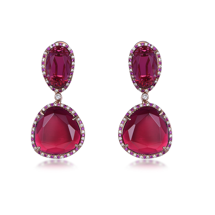Charming Water Drop Filled Cubic Zircon Red Crystal Stone Drop Earrings For Women